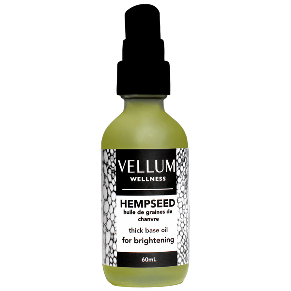 Pure H-Seed Oil by Vellum Wellness (Hempseed Carrier Oil), rich unscented body oil for deep hydration, softens marks and texture, ideal for all skin types, non-comedogenic, 60mL vegan bottle.